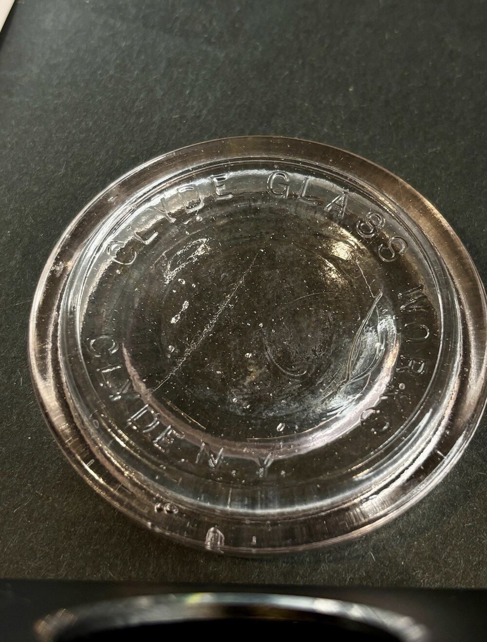 Antique Clyde Glass Works Clyde NY Glass Fruit Jar Insert Lid c1895-1915